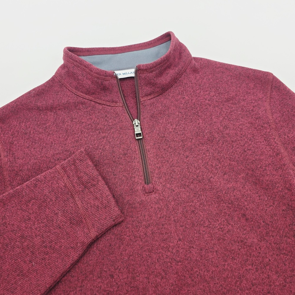 Peter Millar Crown Fleece Men Medium Burgundy 1/4 Zip Fleece Pullover Sweater